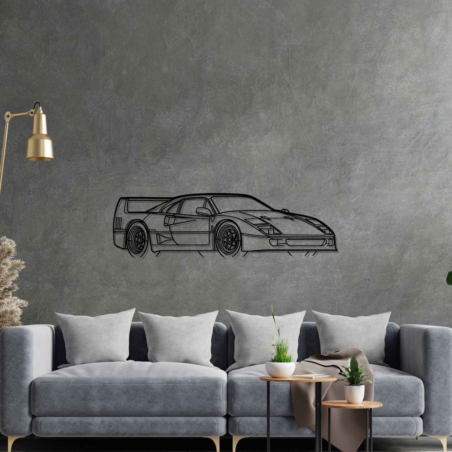 Ferrari F40 - Silhueta de Metal em Ângulo